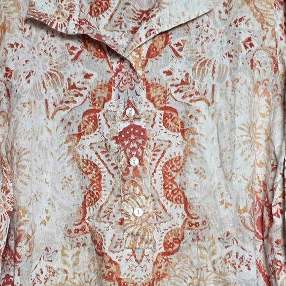 Chico's Size 3 100% Linen Top Plus 16 18 Roll Tab Sleeves - Picture 3 of 10